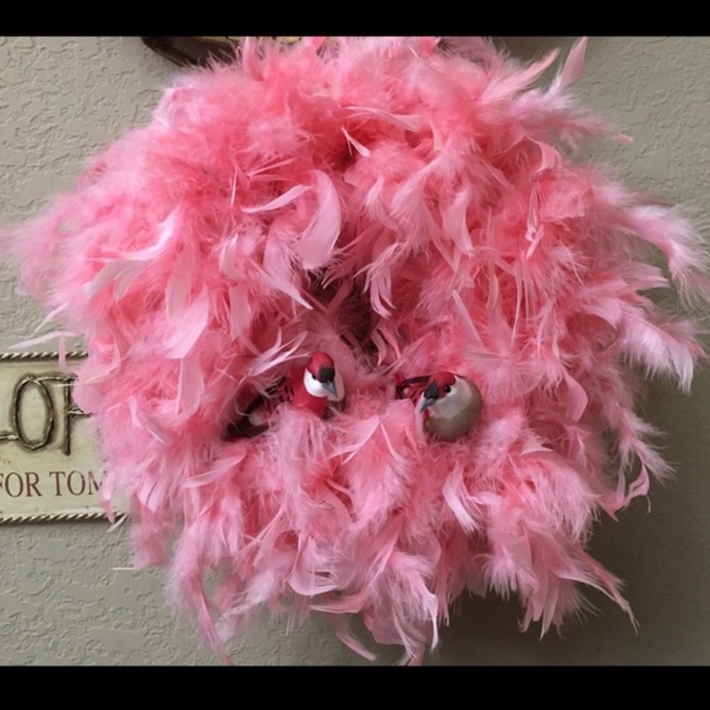 PINK FEATHER CHRISTMAS WREATH